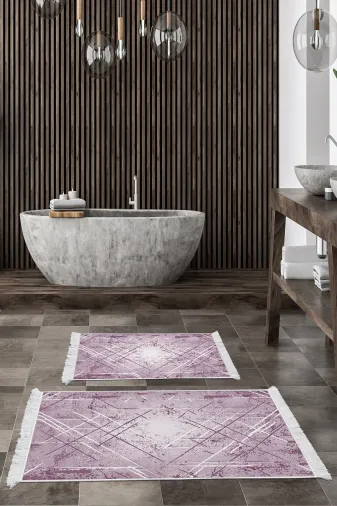 KAYABEY HOME B3-M5003K1-10P2 Kaymaz Taban Djt 2 Li Banyo Paspas Takımı Trend Saçaklı Modern M5003 Mor