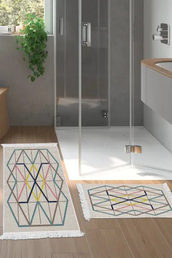 KAYABEY HOME B3-P1525K1-10P2 Kaymaz Taban Djt 2 Li Banyo Paspas Takımı Trend Saçaklı Modern P1525 Renkli