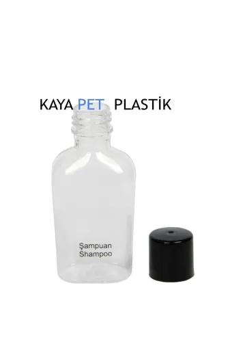 Kayapet KAYAPET22 500 Adet Boş Yassı Pet Şişe Şampuan (Shampoo) Baskılı, 35 Cc, Otel Tipi Buklet Tek Kullanımlık Şişe