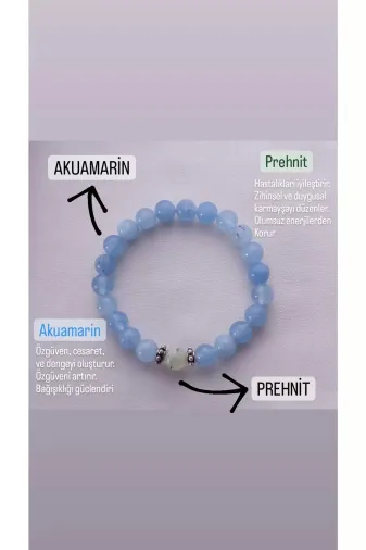 KİRKE STONE AKPRH1 Akuamarin Prehnit Doğal Taş Bileklik 1. Kalite