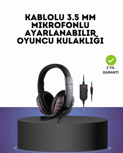 Kırmızı Headset Mikrofonlu Sağlam Kablolu Konforlu