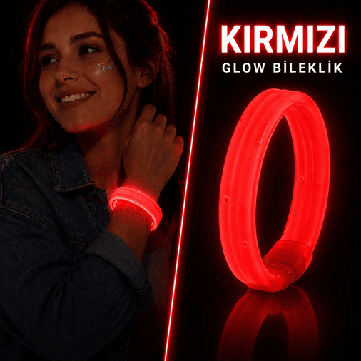 Kırmızı Kalın Glow Bileklik – Kırılarak Yanan Parti Ve Festival Bilekliği