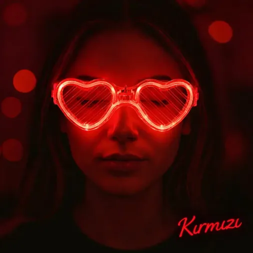 Kırmızı LED Işıklı Kalp Gözlük – 3 Modlu Parti - Glow Gözlüğü (4745)