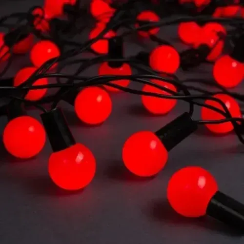 Kırmızı Mini Top Işık 5m 28 Led Fişli Siyah Kablo