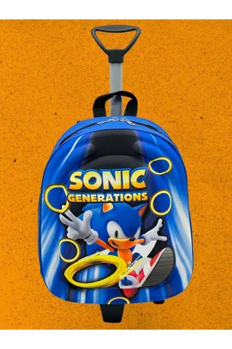 Kirpi Sonic Anaokulu Kreş Çekçekli 3D Baskılı Tekerli Seyahat Valizi Sırt Ve Okul Çantası