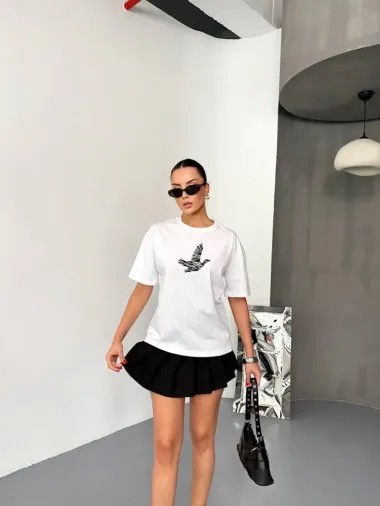Kısa Kol Baskılı T-shirt - Beyaz - XL - Beyaz