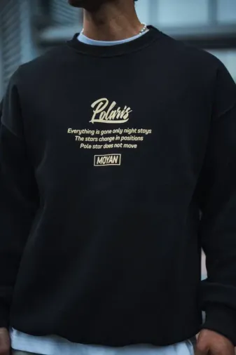 Kışlık Bisiklet Yaka Ön Ve Arka Baskılı SweatShirt - Siyah - L - Siyah