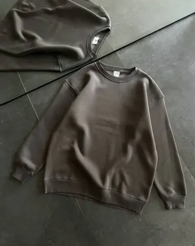 Kışlık Bisiklet Yaka Üç İplik Basic SweatShirt - Füme - M - Füme