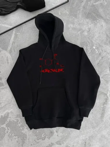 Kışlık Uzun Kol Kapüşonlu SweatShirt - Siyah - 2XL - Siyah