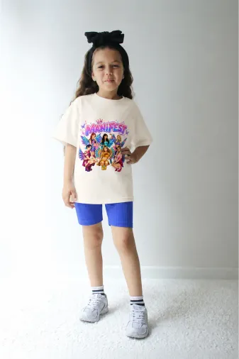 Kız Çocuk Oversize Kalıp Belya Kids Manifest Karikatür Kanatlı Tasarım Taytlı Alt Üst Takım