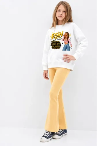 Kız Çocuk Tam Kalıp Üst Oversize Alt Taytlı Sarı Esin Tasarım 239 Alt Üst Takım
