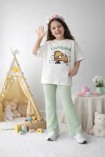Kız Çocuk Tam Kalıp Üst Oversize Altı Taytlı Cb Tasarım27 Alt Üst Takım