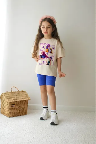 Kız Çocuk Tam Kalıp Üst Oversize Altı Taytlı Hun Tasarım70 Alt Üst Takım