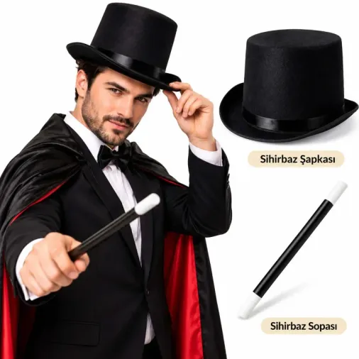Klasik Sihirbaz Aksesuar Seti 2 Parça Yetişkin Boy