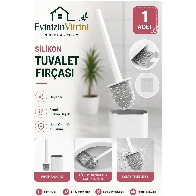 Klozet Temizleme Fırçası Tuvalet Banyo - Silikon Tutucu Set Beyaz Renk Fırca