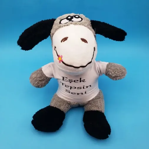 Komik Tişörtlü Peluş Eşek 24x12 Cm Hediye Seçeneği