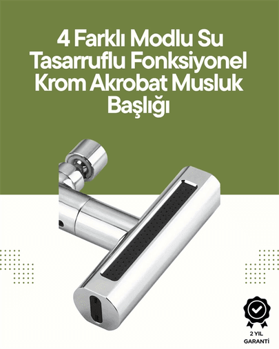 Krom Musluk Başlığı | 4'ü 1 Arada Su Çıkışı | Kolay Montajlı