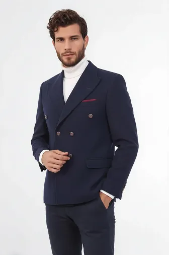 Kruvaze Slim Fit Lacivert Ceket - Wessi