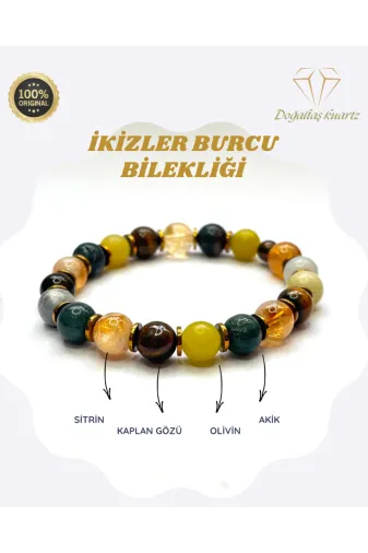kuartz dnxıdn İkizler Burcu Doğaltaş Bileklik. Sertifikalı Orjinal Doğaltaş