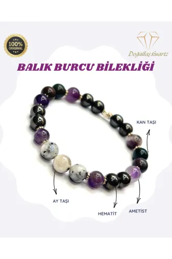 kuartz sandı Balık Burcu Doğaltaş Bileklik . Sertifikalı Orjinal Doğaltaş