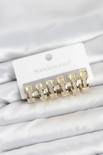 KÜÇÜK HAZİNE MEYEB694f905efc260183700f9c35 Mey İthalat® 316L Çelik Gold Renk Zirkon Taşlı Halka Küpe Seti