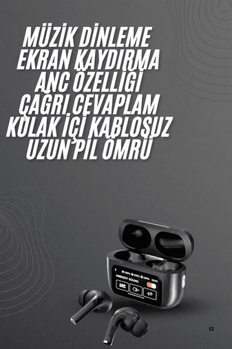 Kulak İçi Bluetooth Kulaklık Ekranlı Müzik Dinleme Çağrı Cevaplama Siyah