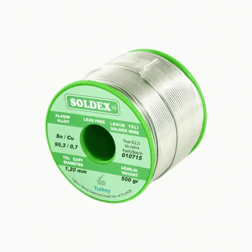 Kurşunsuz, Gümüşsüz Lehim Teli Sn: 99.3 - Cu: 0.7 - 200 Gr, 0.50 Mm