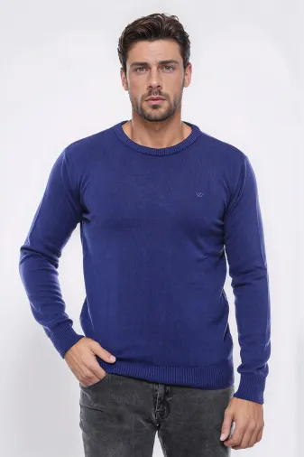 Lacivert Bisiklet Yaka Slimfit Desensiz Triko - Wessi