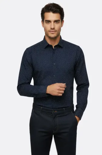 Lacivert Desenli Slim Fit Gömlek - Wessi - S / Lacivert