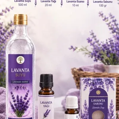 Lavanta Bahçesi Seti (İçilebilir Lavanta Suyu 500 Ml & Lavanta Yağı 20 Ml & Lavanta Esansı 10 Ml & Lavanta Sabunu 100 Gr)