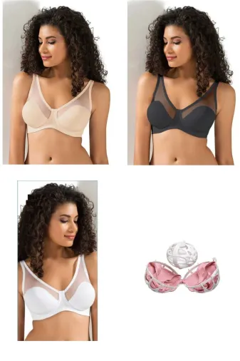 Le Jardin BONİPO9200--1 Kadın Toparlayıcı Tüllü İnce Soft Sütyen 3 Lü Paket+ Yıkama Topu