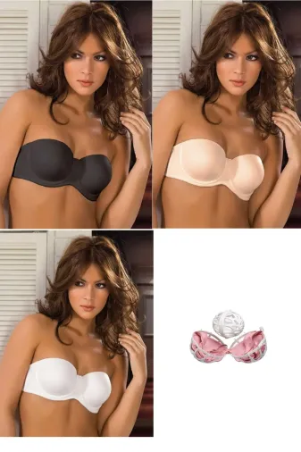 Le Jardin TYC7VLZUXN168985874373778 Kadın 3'lü 7035 Bonnie Dolgusuz Desteksiz Klasik Straplez Sütyen Yıkama Top Hediyeli