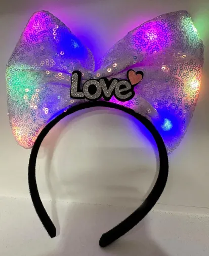LED Işıklı Love Yazılı Mor Fiyonk Taç – Kız Çocuk Parti Tacı
