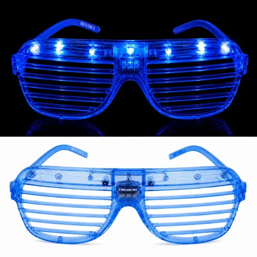 LED Işıklı Panjur Parti Gözlüğü Mavi Renk Shutter Gözlük (4745)