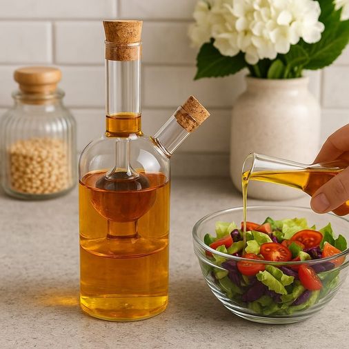 Leylart 123747292 Üç Bölmeli Çift Hazneli Cam Yağdanlık & Sirkelik 260 Ml Zarif Tasarım