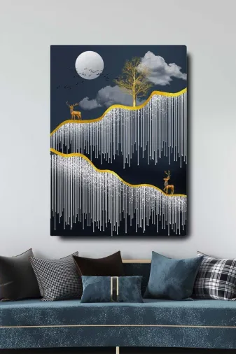 Limitless Design LESblok-eucuz1167 Dekoratif Soyut Geyik Ve Ağaç Sürreal Kanvas Duvar Tablosu