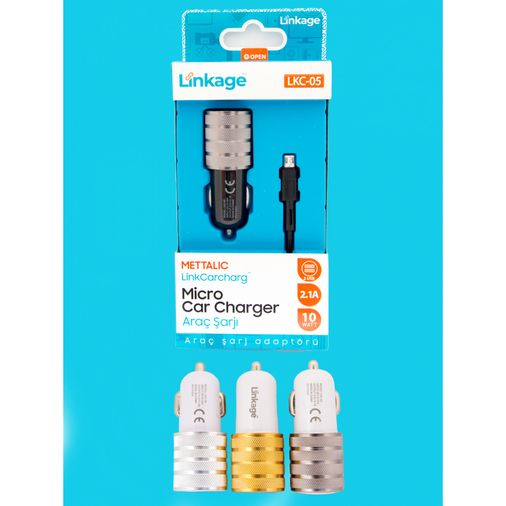Linkage Metal Mikro 1.6A/12-24V/10W 2Xusb 1Mt Şarj Kablosu Lkc-05