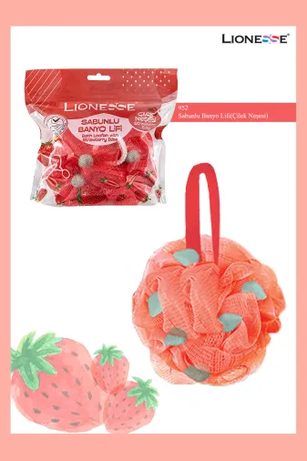 Lionesse 229998 Sabunlu Banyo Lifi 952 – Çilek Kokulu, Seyahat Boy, Bpa Free, Yumuşak Doku