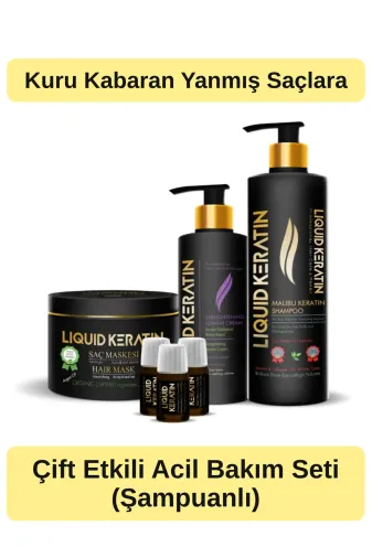 Liquid Keratin #000436 Çift Etkili (Onarici) Keratin Bakım (Şampuanli 4 Lü Set)