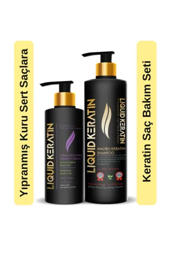Liquid Keratin #000438 Saç Düzleştirici (2'li) Keratin Bakım Seti - Kuru Mat Sert Kabaran Saçlar İçin (Şampuan+Krem)