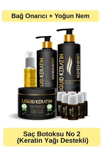 Liquid Keratin KRS8881-1-YHB Keratin Yağlı Saç Botoksu No 2 (Onarım + Yoğun Nem) Keratin Bakım Seti - Yanan Yıpranan Kuru Saçlara