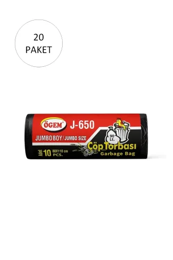 Lixo HS6899312948 J-500 Jumbo Boy Çöp Torbası 80 X 110 Cm 10 Lu Rulo X 20 Paket = 200 Adet (Siyah)
