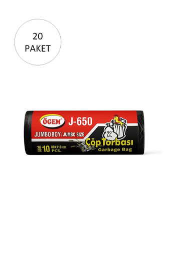 Lixo RT-RYL-HMR10956-1962 J-500 Jumbo Boy Çöp Torbası 80 X 110 Cm 10 Lu Rulo X 20 Paket = 200 Adet (Siyah)