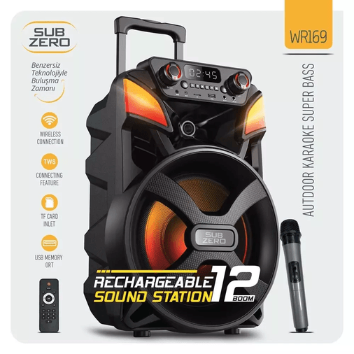 LlVqmr5CXU Subzero Wr169 Profosyonel Işıklı Kablosuz Mikrofonlu Müzik Kutusu
