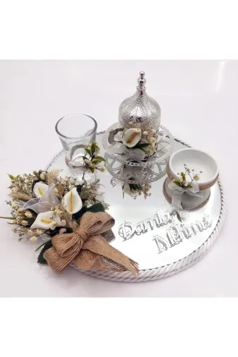Lora Davet Damat Kahve Fincan Tepsisi (1 Adet) Beyaz 53108
