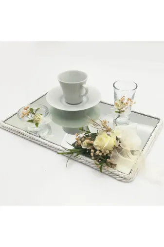 Lora Davet Damat Kahve Fincanı Tepsisi Dikdörtgen (1 Adet) Beyaz 54184