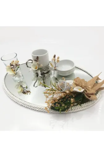 Lora Davet Damat Kahve Fincanı Tepsisi Oval (1 Adet) Beyaz 53107