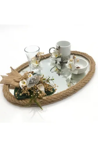 Lora Davet Damat Kahve Fincanı Tepsisi Oval (1 Adet) Beyaz 54191