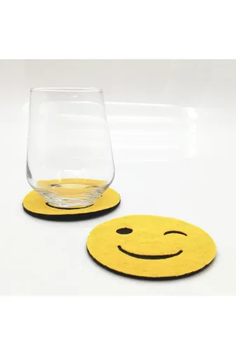 Lora Davet TYC00229288943 Bardak Altlığı Keçe Emoji 6 Adet Sarı 61142