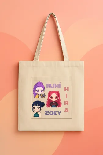 lovver glee9 Kpop Demon Hunters Zoey,rumi,mira Özel Tasarımlı Baskılı Kanvas Çanta, Kol Çantası %100 Pamuk